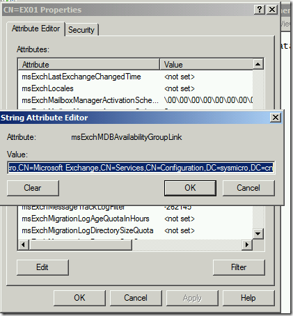 用ADSIEDIT修改DAG中成员属性来执行恢复安装（setup /mode:RecoverServer）_RecoverServer_05