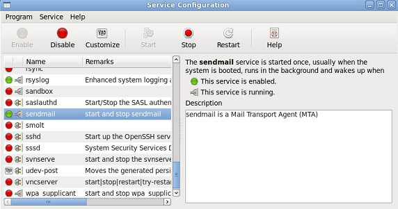GNOME 中服务管理屏幕截图