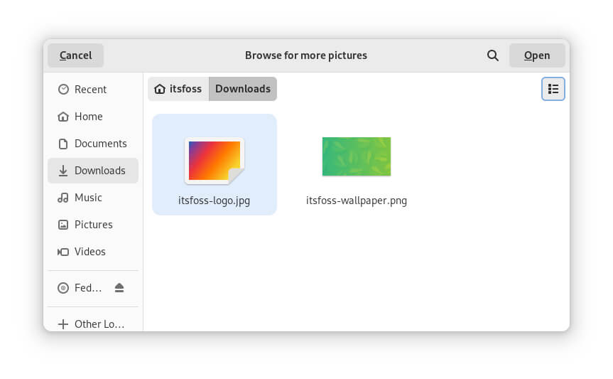 GNOME 44 的文件选取器中的文件缩略图预览截图