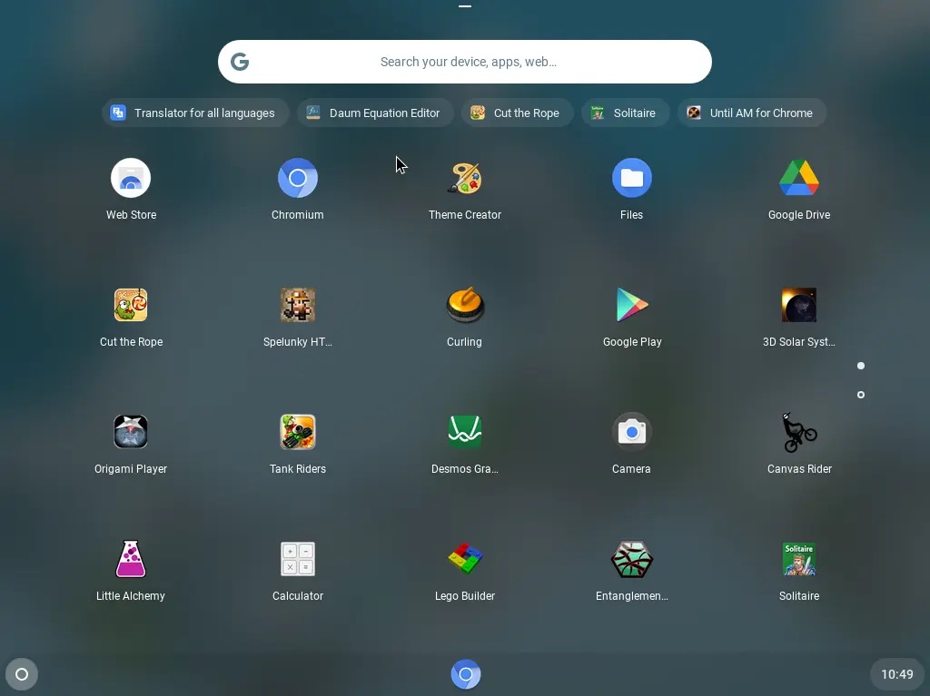 A screenshot of the app drawer in CloudReady with the Google Play Store app icon  along with Chrome Extensions as “Apps”