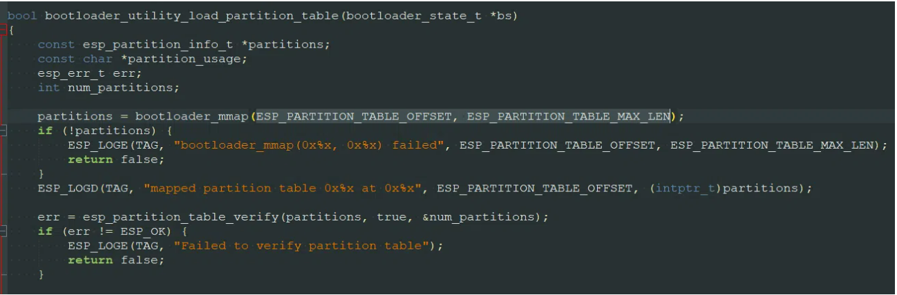 屏幕截图 6. bootloader_utility_load_partition_table() 