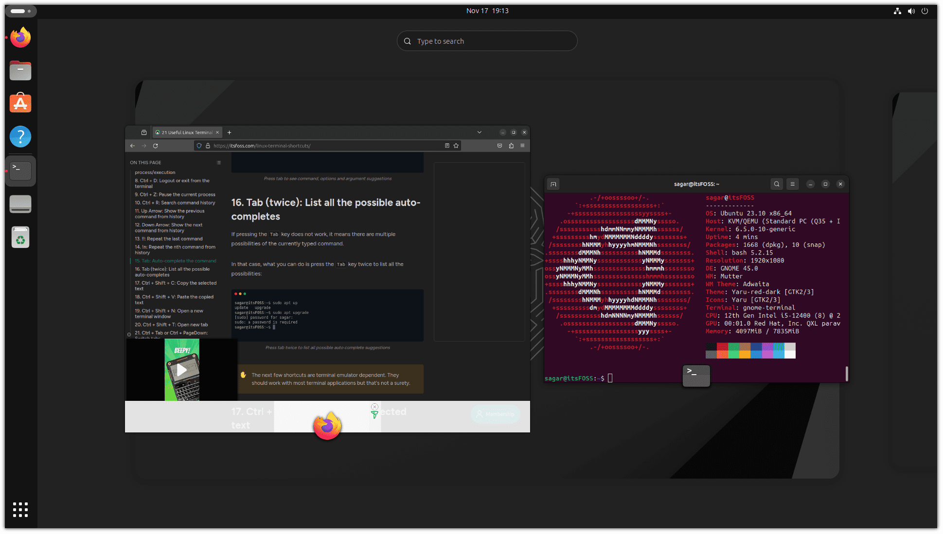在 Ubuntu 中按下 Super 键获得活动概览